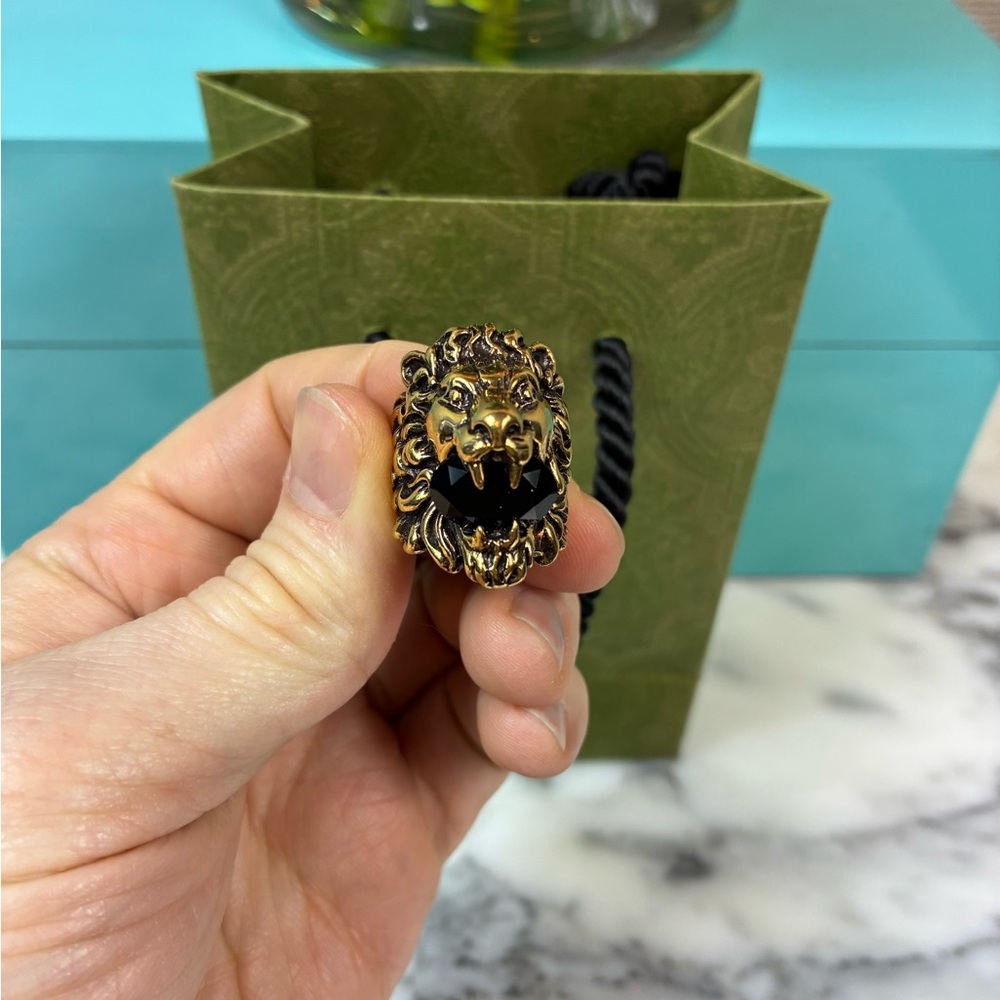 Gucci Lion Head Ring w/ Black Stone Brand New Authentic - IT Size 13 = 6.5 US